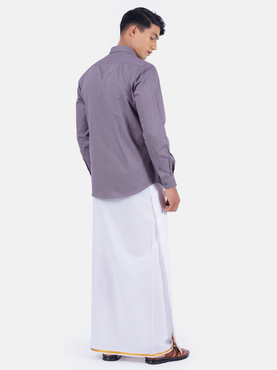 Mens Cotton Full Sleeves Shirt with 1/2'' Gold Jari Dhoti Combo-Back view