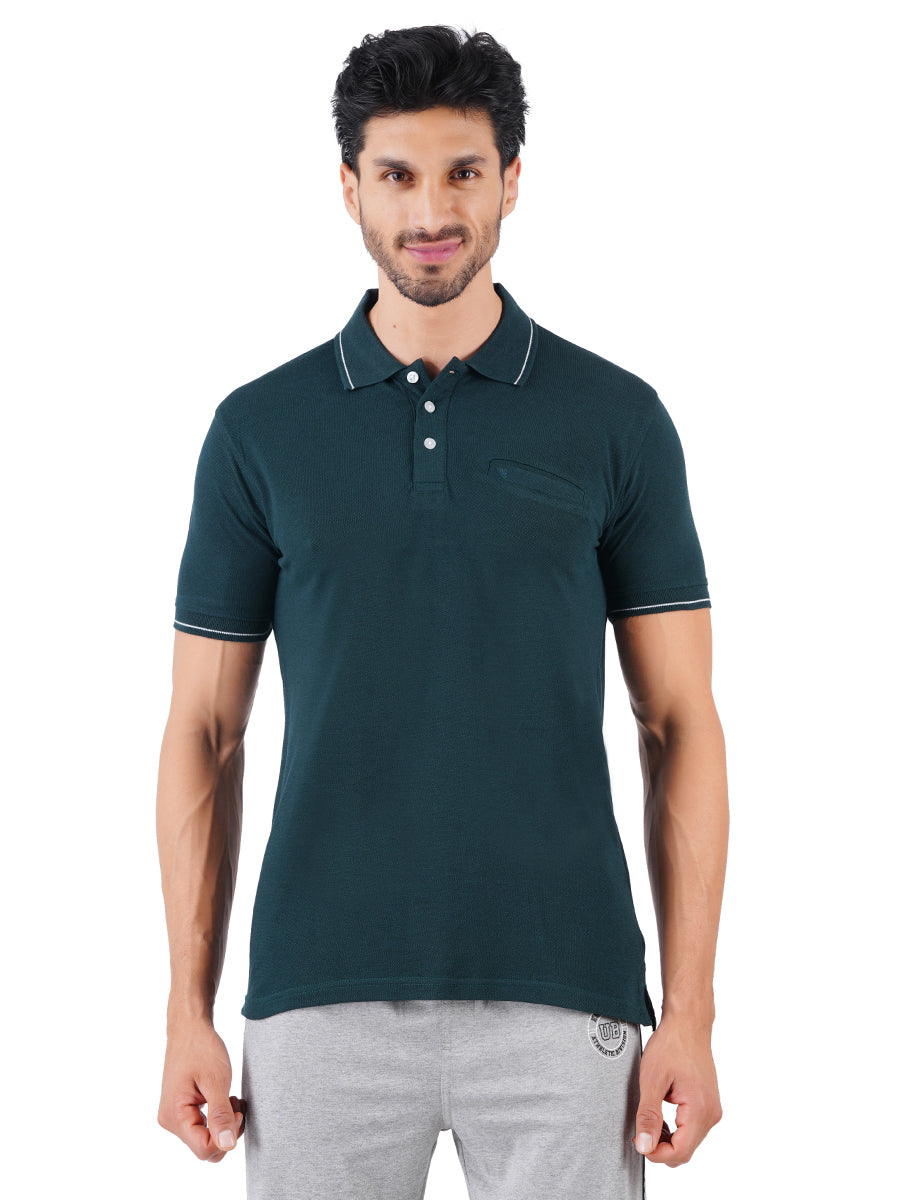 Cotton Blend Polo T-Shirt Peacock Green with Chest PocketCotton Blend Polo T-Shirt Peacock Green with Chest Pocket