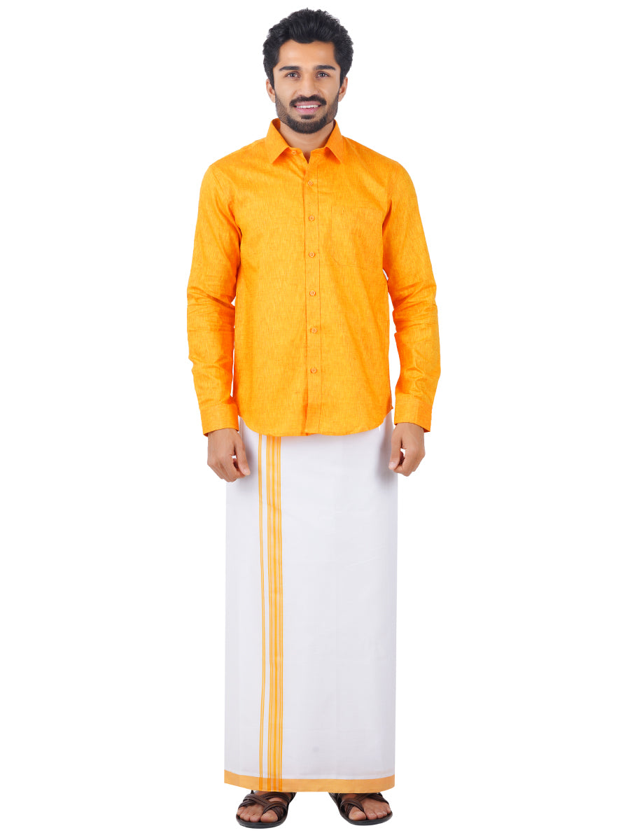 Mens Matching Border Dhoti & Shirt Set Full Yellow C33-Full view
