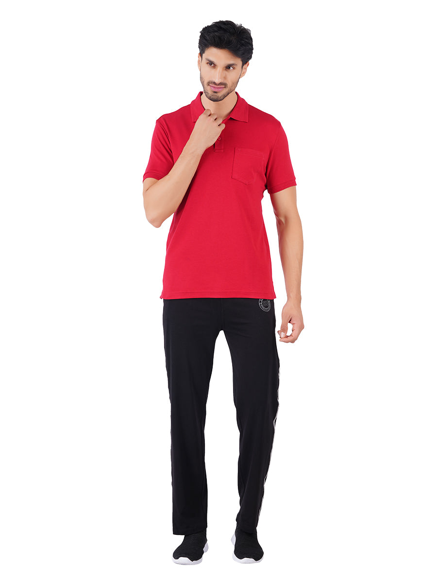 Super Combed Cotton Polo T-Shirt Red with Chest Pocket-Full view