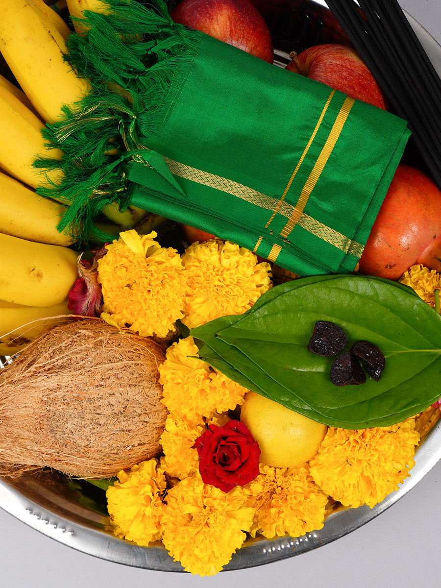 Silk Pooja Towel 4 Mulam Green-View two