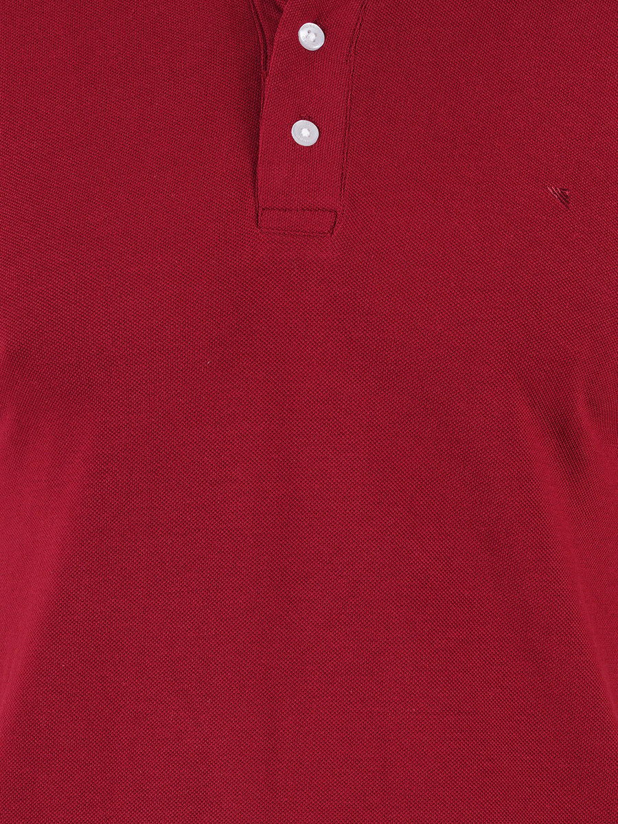 Men's Maroon Cotton Blend Half Sleeves Polo T-Shirt-Zoomv iew
