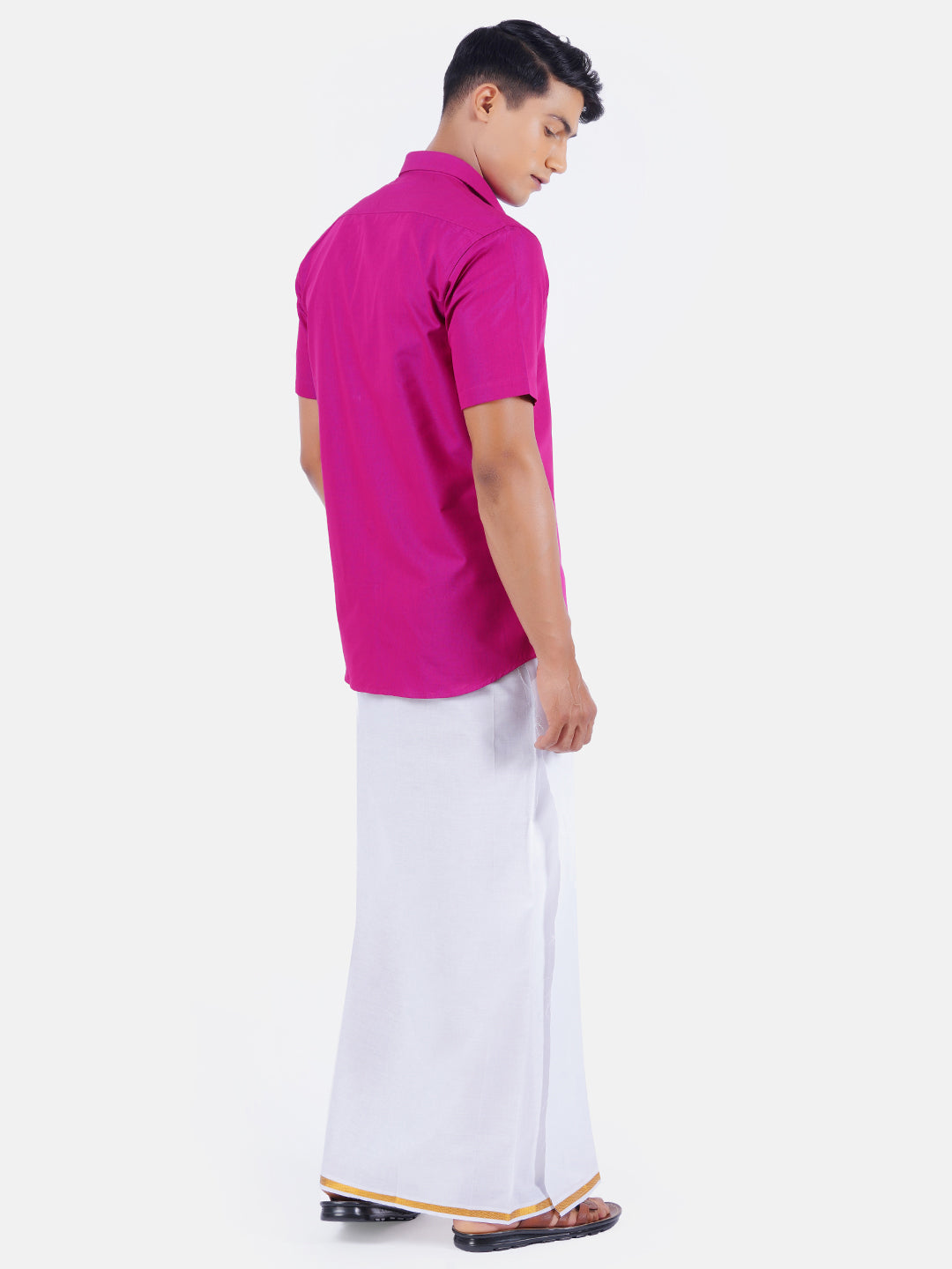 Mens Cotton Half Sleeves Shirt with 1/2'' Gold Jari Dhoti Combo-Back view