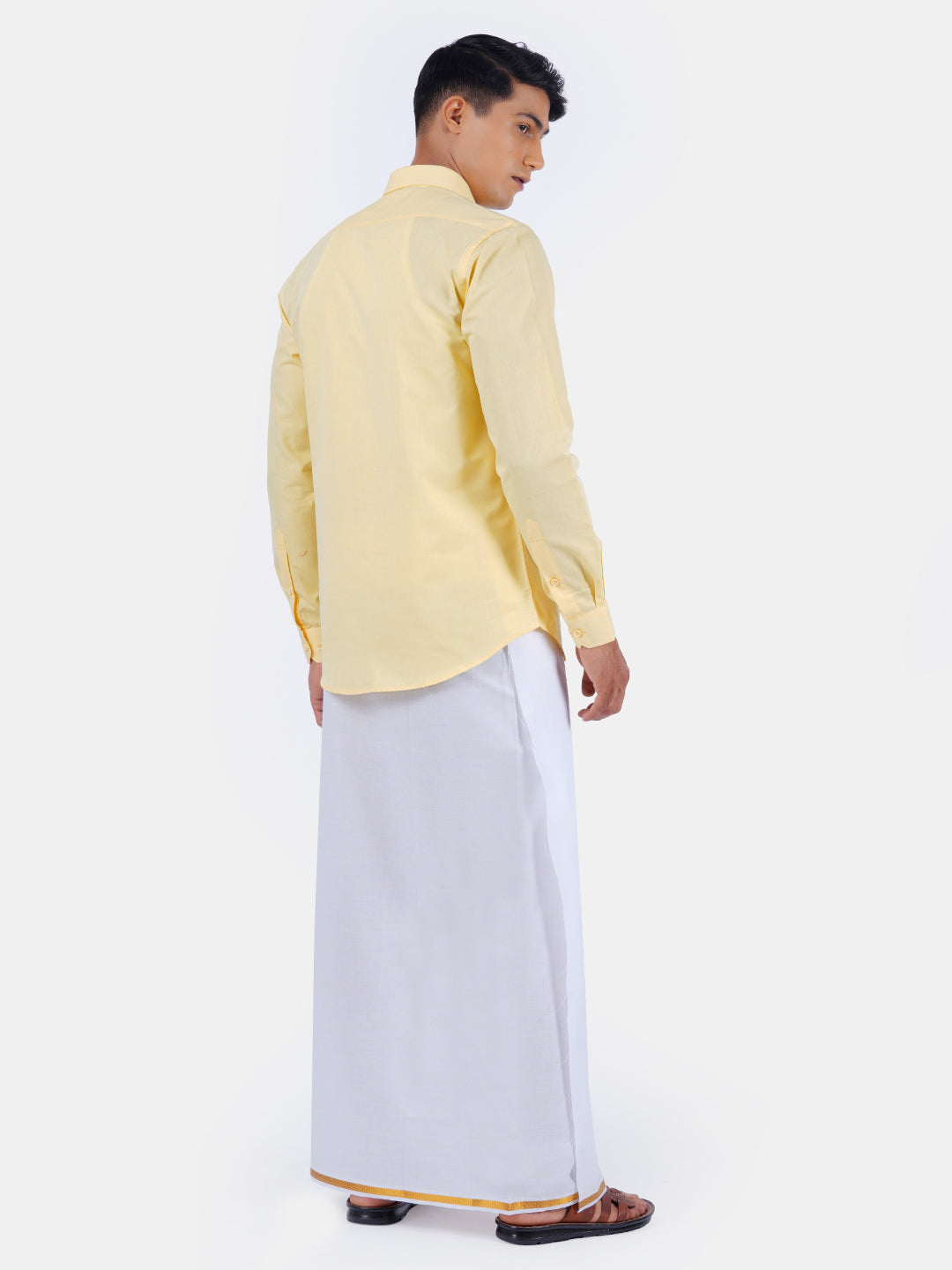 Mens Cotton Full Sleeves Shirt with 1/2'' Gold Jari Dhoti Combo-Back view