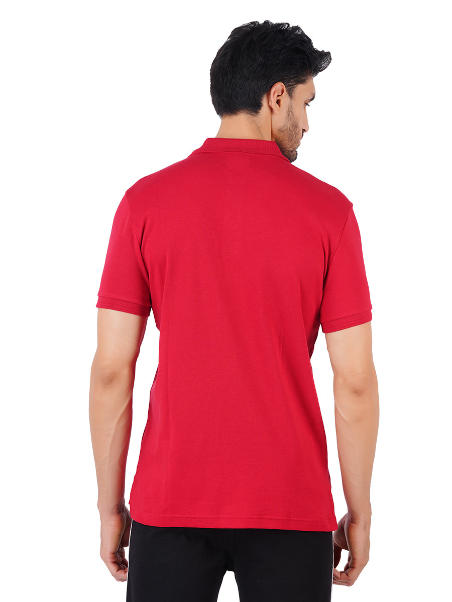 Super Combed Cotton Polo T-Shirt Red with Chest Pocket-Back view