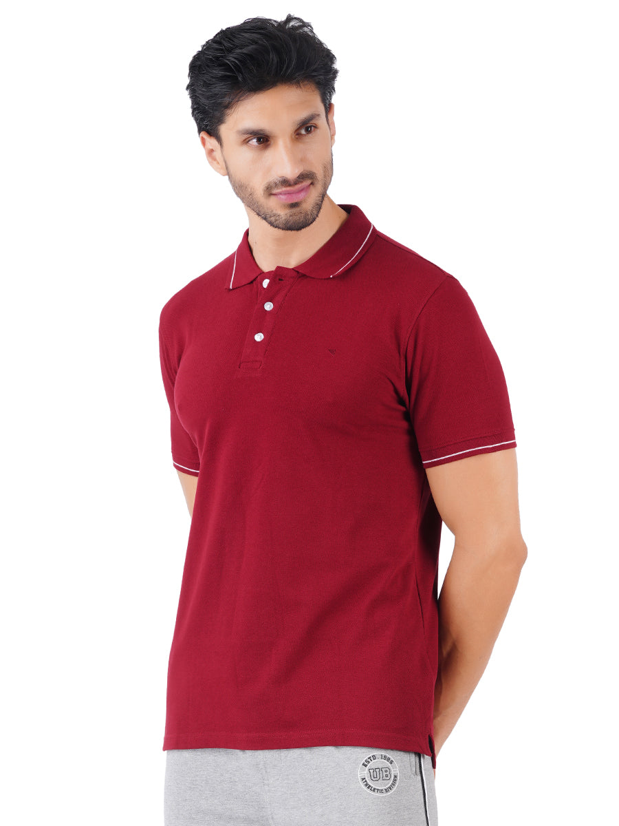 Men's Maroon Cotton Blend Half Sleeves Polo T-Shirt-Side view