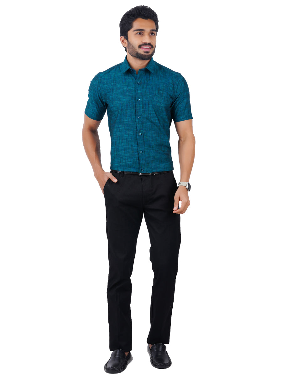 Mens Formal Shirt Half Sleeves Plus Size Dark Cyan CL2 GT12-Full view