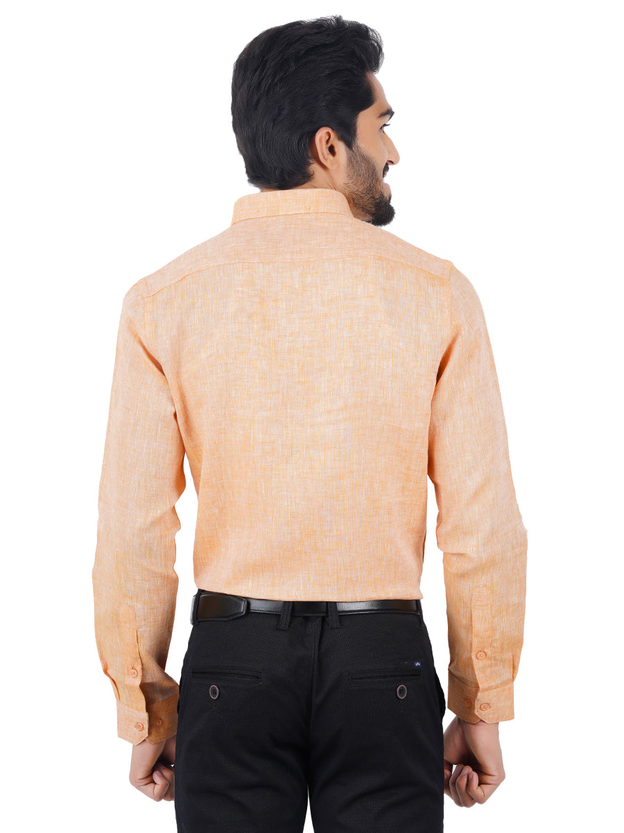 Mens Pure Linen Full Sleeves Shirt Pale Orange-Back view