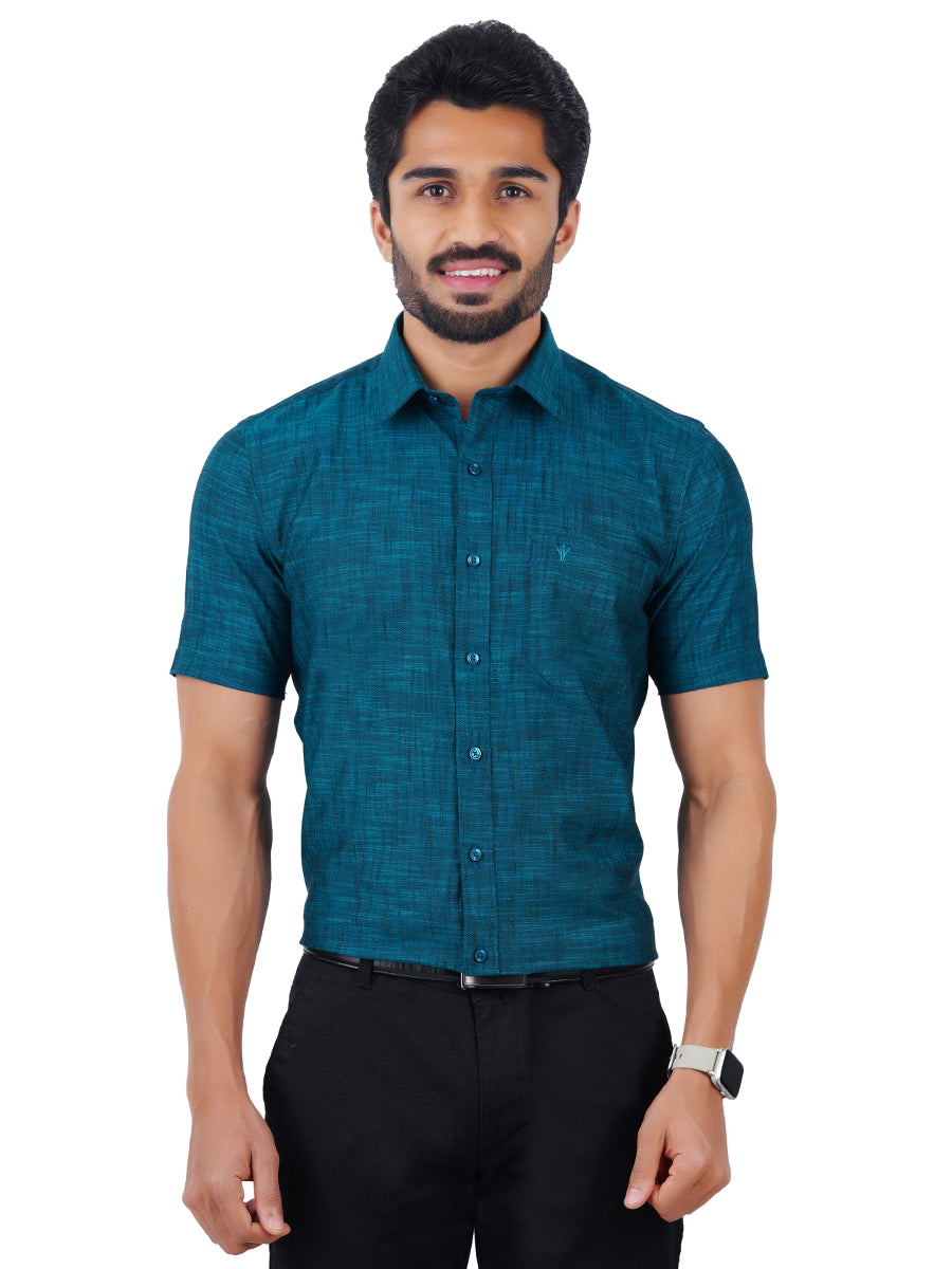 Mens Formal Shirt Half Sleeves Plus Size Dark Cyan CL2 GT12