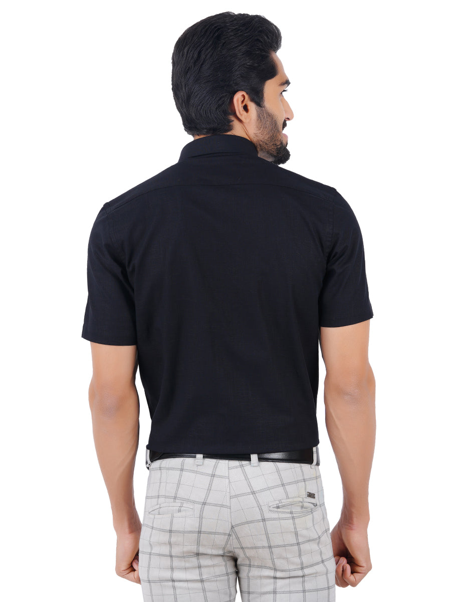 Mens Formal 100% Cotton Half Sleeves Black Shirt CL2 GT8-Back view