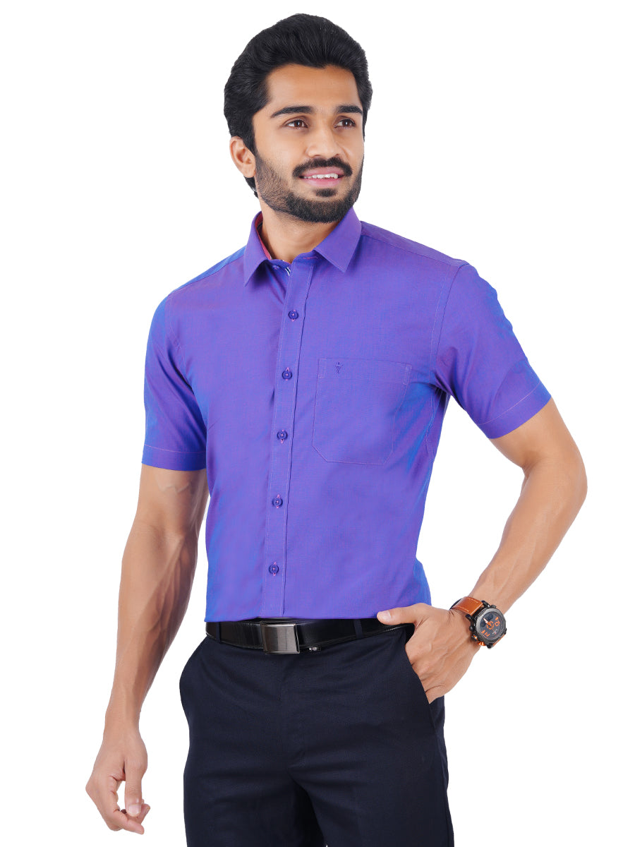 Premium Cotton Half Sleeves Violet Shirt MH G104-Side view