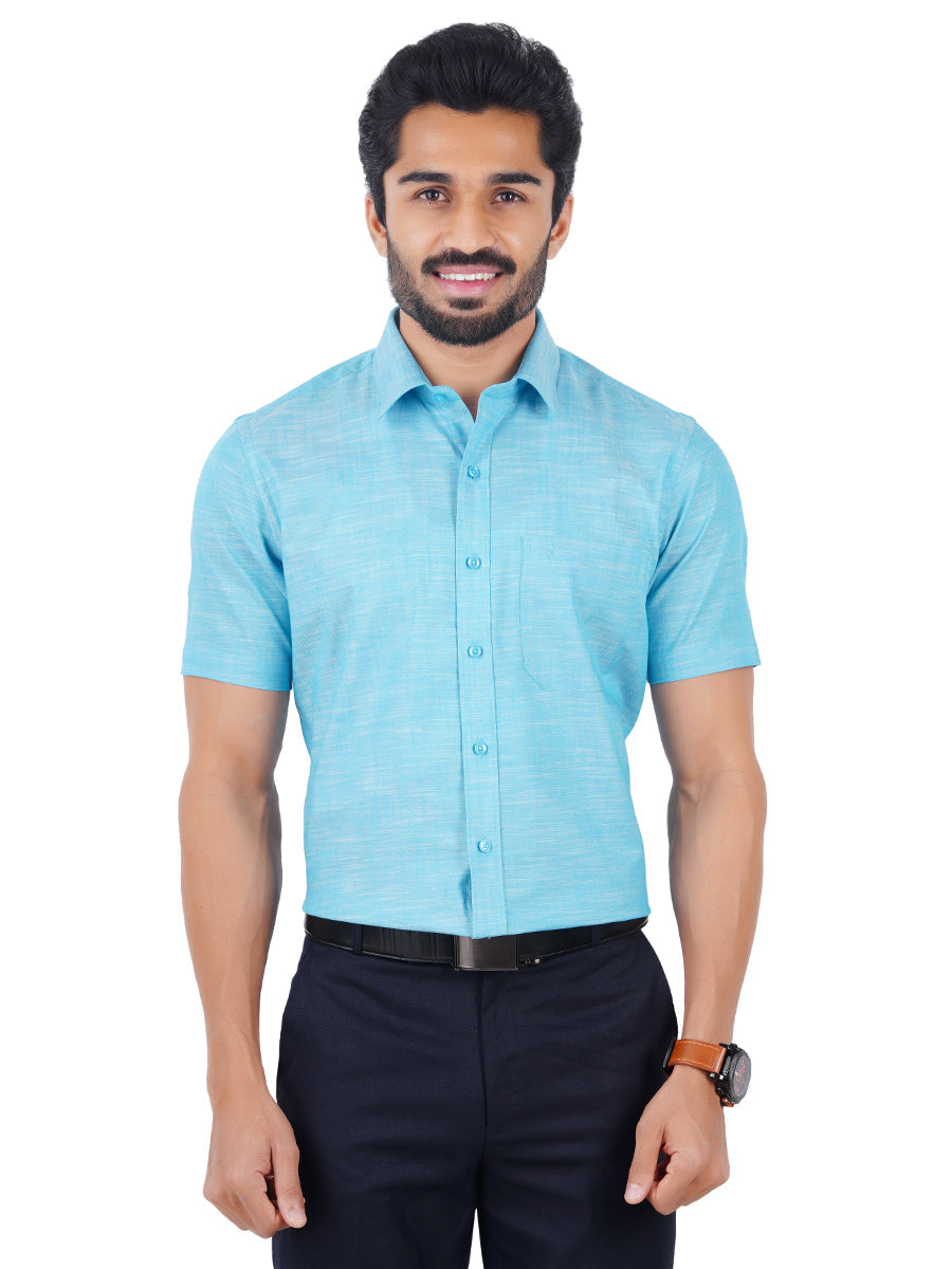 Mens Formal Shirt Half Sleeves Plus Size Sky Blue CL2 GT13