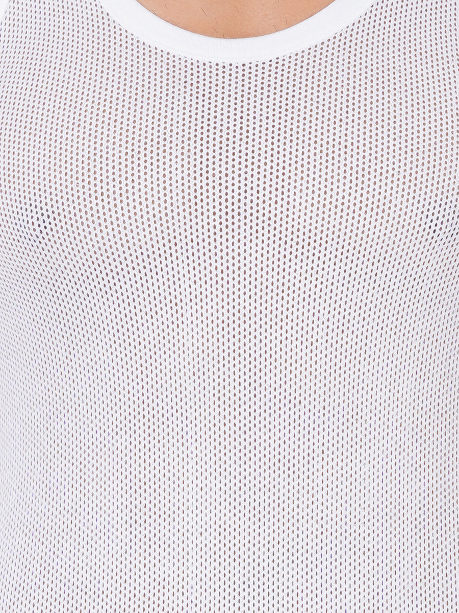 Mens Fine Cotton White Netted Banian Breeze (2 PCs Pack)-Zoom alternative view