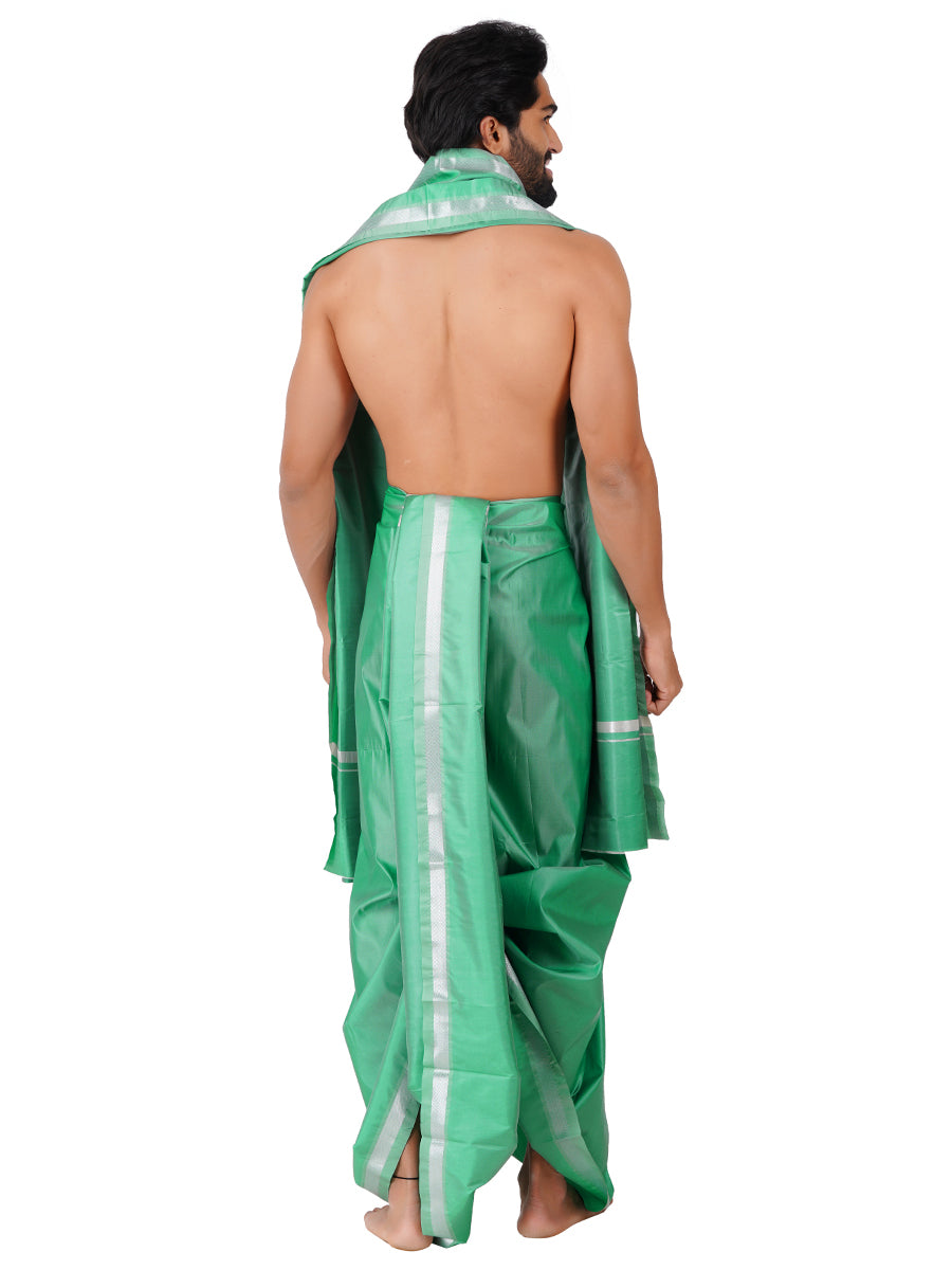 Mens Art Silk Panchakacham with Angavastram Sankaranthi Silver 50K (9+5) L.Green-Back view