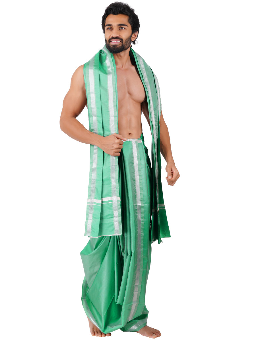 Mens Art Silk Panchakacham with Angavastram Sankaranthi Silver 50K (9+5) L.Green-Side view