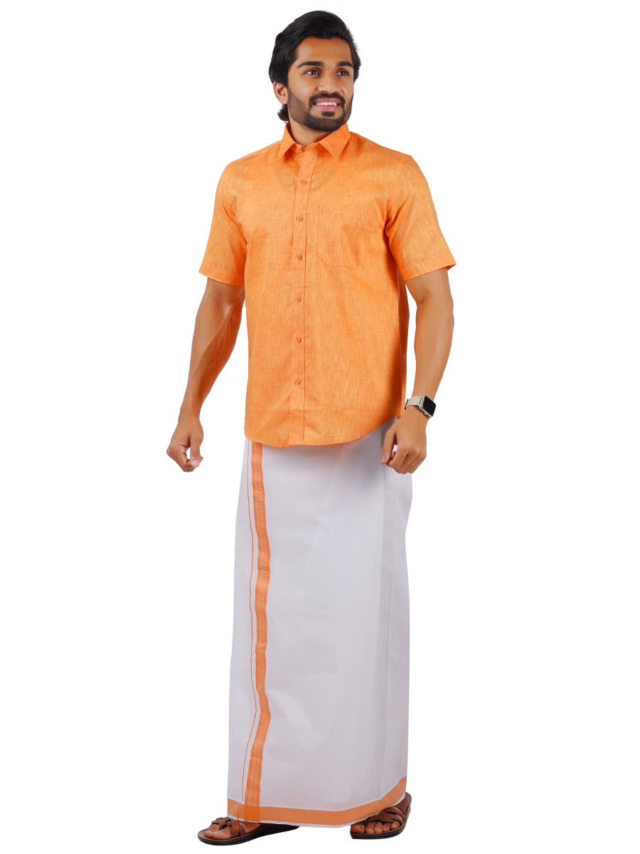 Mens Matching Border Dhoti & Shirt Set Half Orange C2-Side view