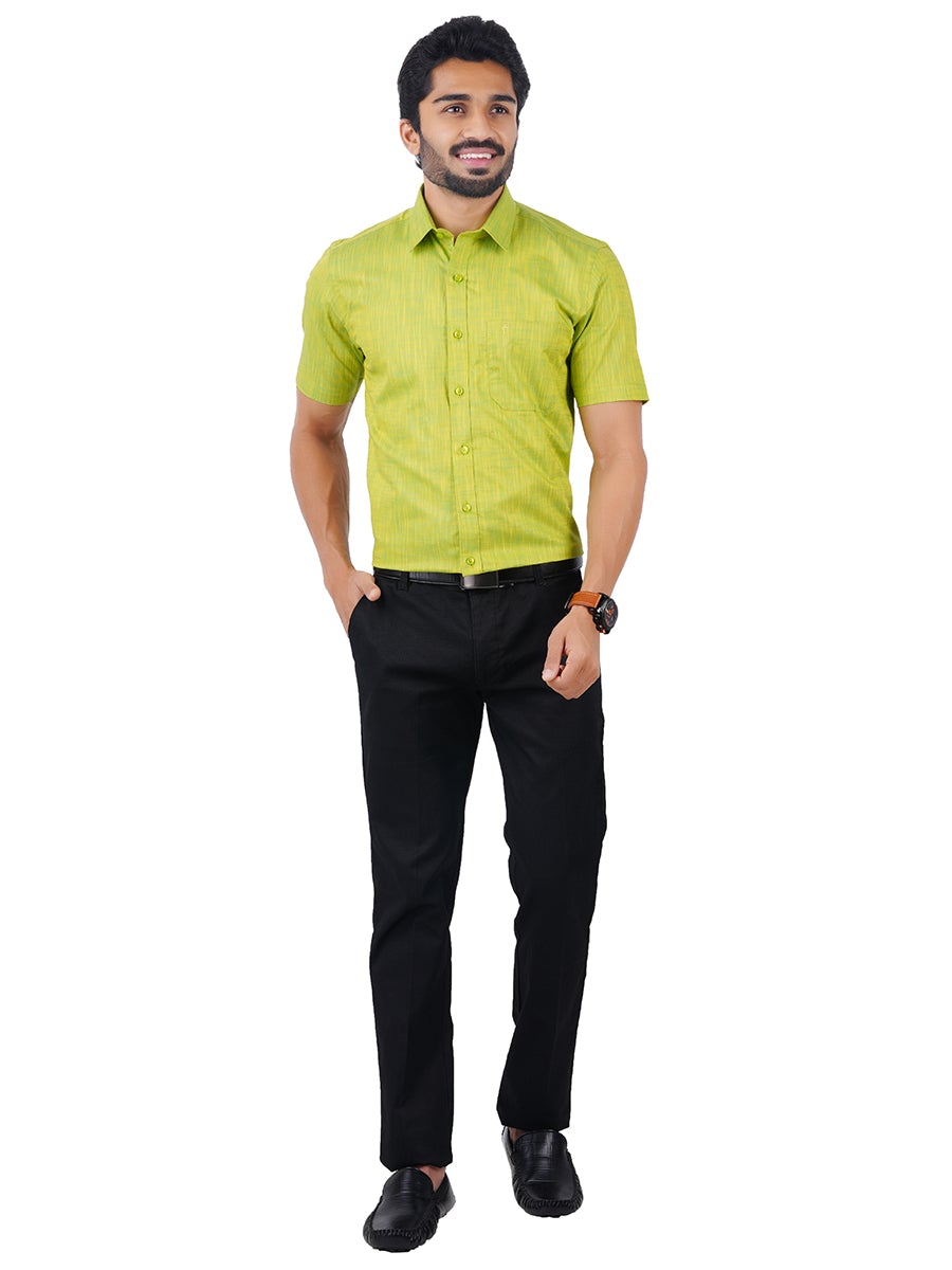 Mens Formal Shirt Half Sleeves Plus Size Yellowish Green CL2 GT2-Full view