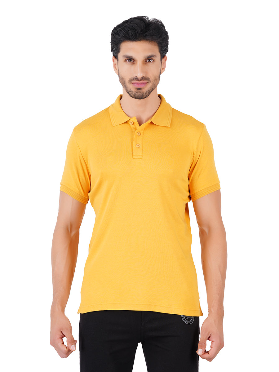 Men's Mustard Super Combed Cotton Half Sleeves Polo T-Shirt