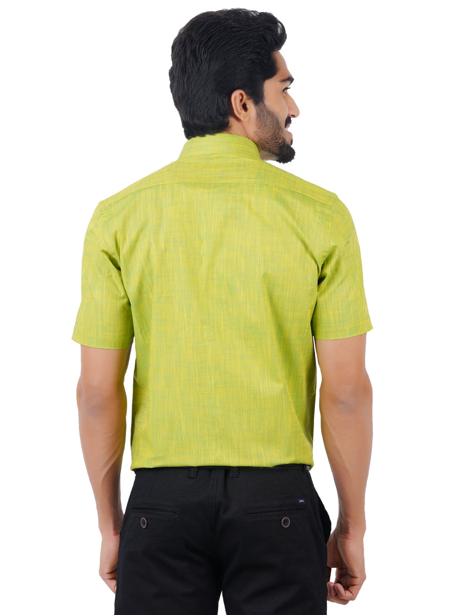 Mens Formal Shirt Half Sleeves Plus Size Yellowish Green CL2 GT2-Back view