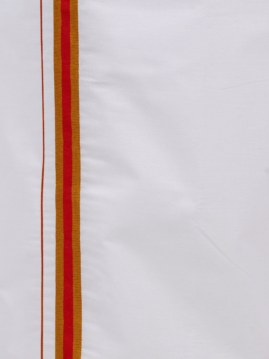 Mens Matching Jari Border Dhoti & Shirt Set Half Pink VB1-Bottom view