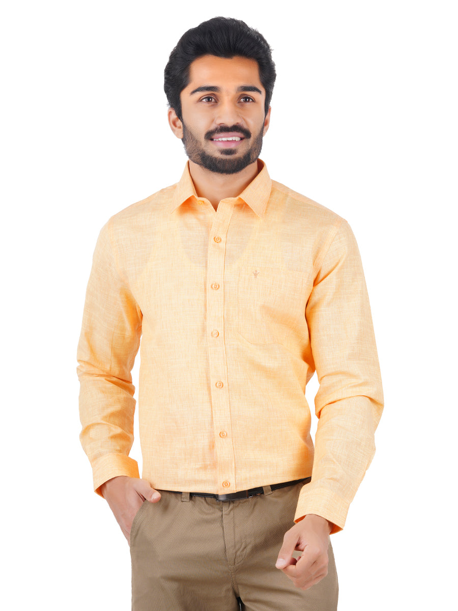Mens Cotton Blended Formal Shirt Full Sleeves Light Orange T12 CK4