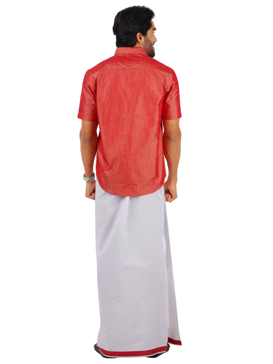 Mens Matching Jari Border Dhoti & Shirt Set Half Pink VB1-Back view