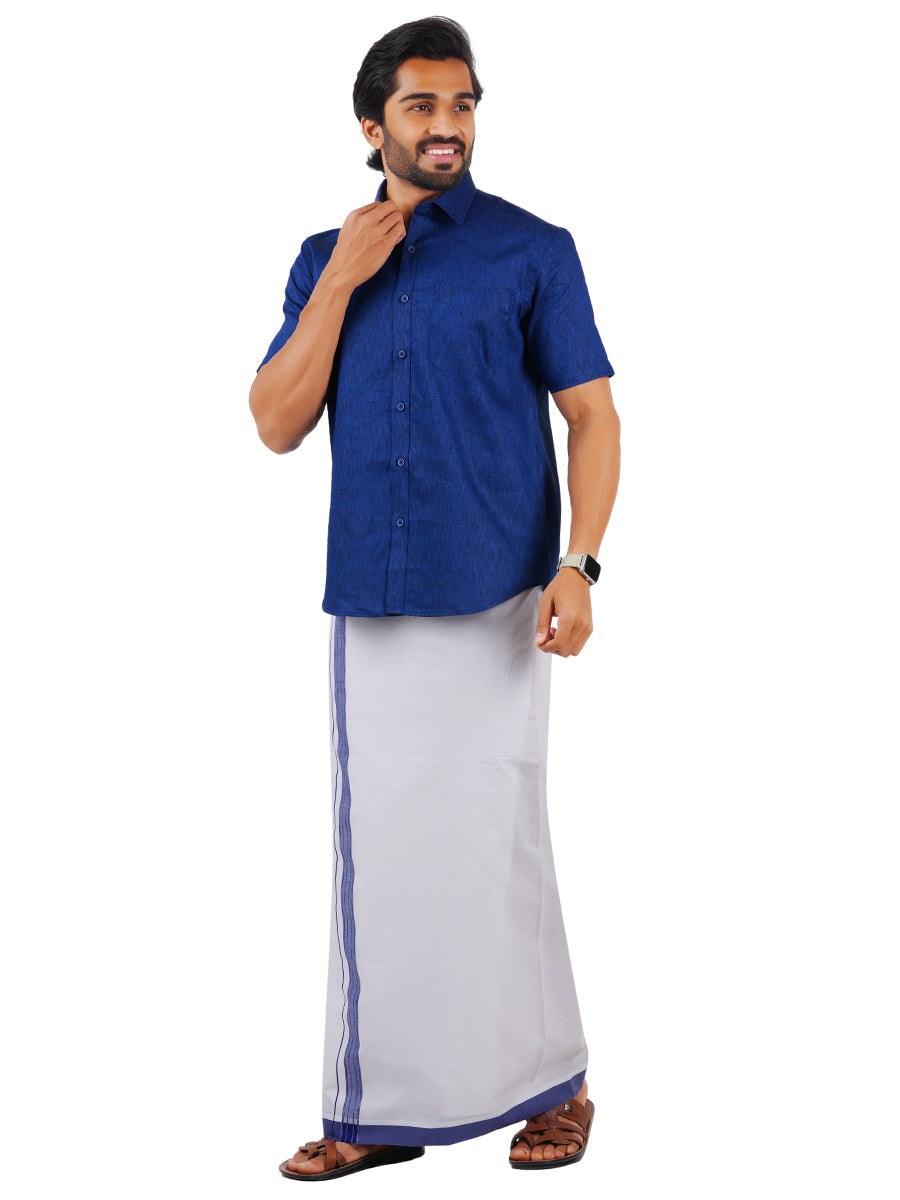 Mens Readymade Adjustable Dhoti with Matching Shirt Half Blue C80-Front view