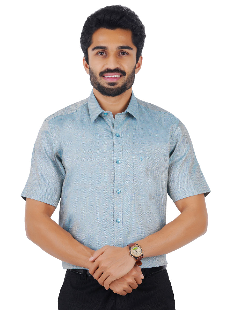 Men Cotton Rich Half Sleeves Shirt Pale Cyan T18 CY5
