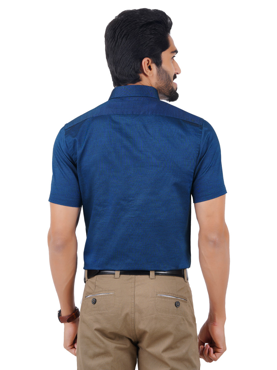 Premium Cotton Shirt Half Sleeves Dark Blue EL GP6-Back view