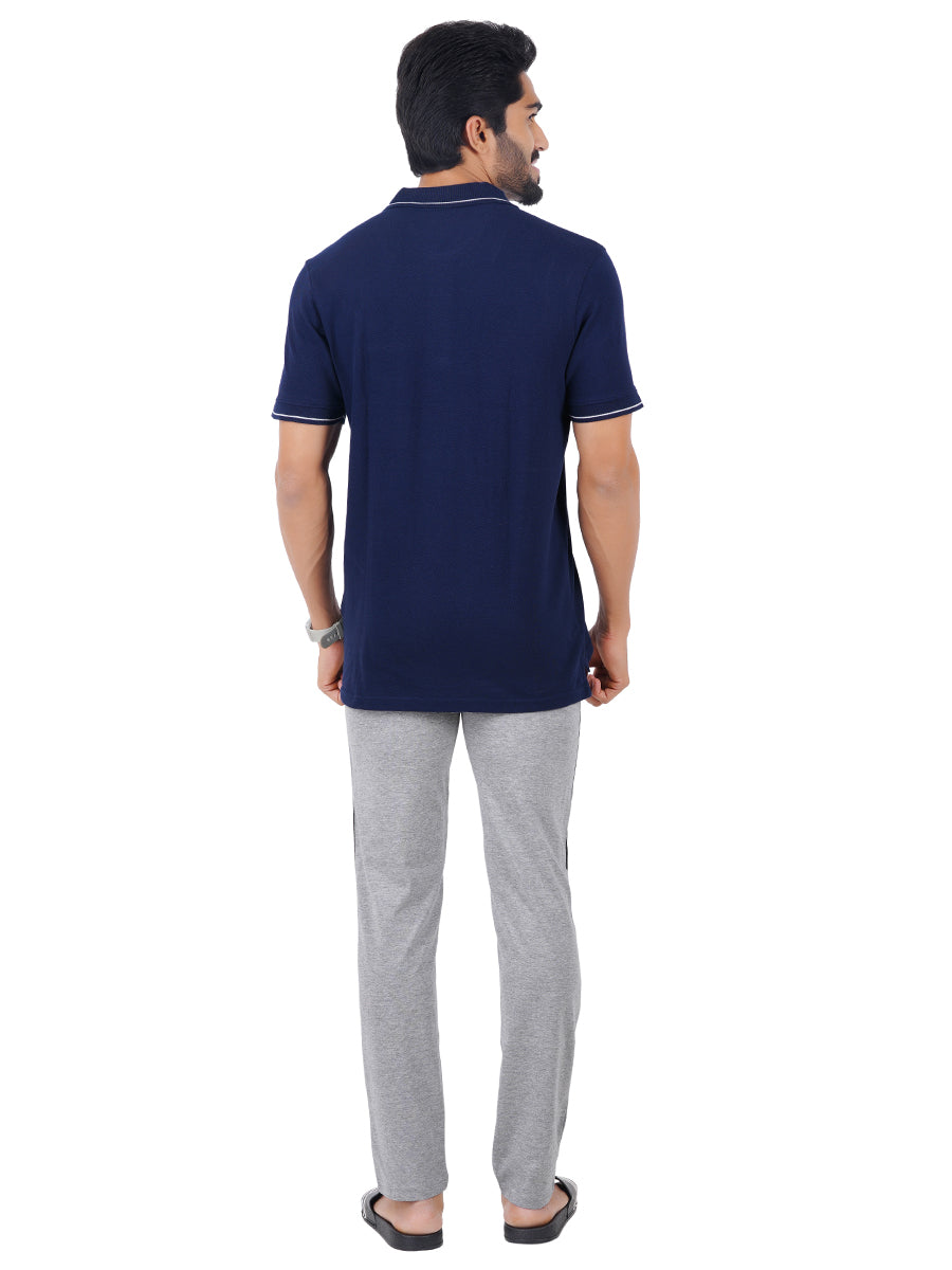 Mens Super Combed Cotton Polo T-Shirt with Smart Fit Track Pant Set-Back view