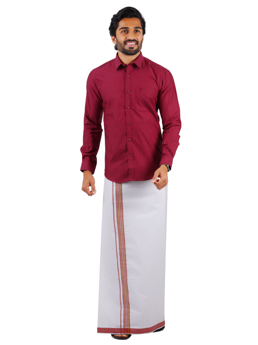 Mens Fancy Border Dhoti & Shirt Set Full Sleeves Purple G116