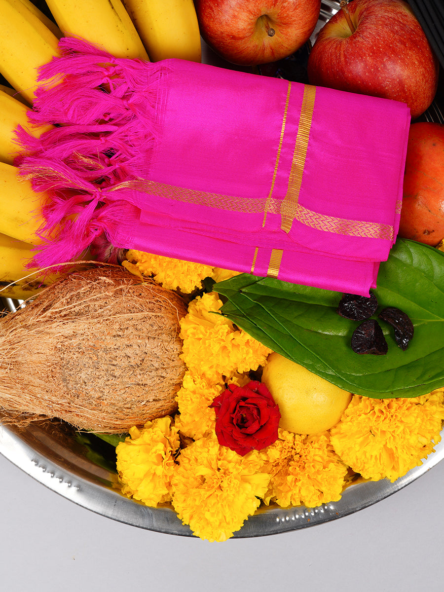 Silk Pooja Towel 4 Mulam Pink-View two