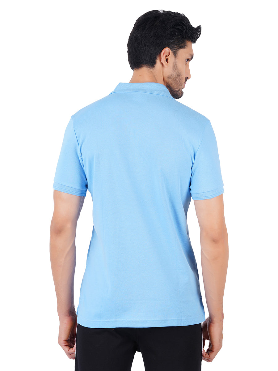 Super Combed Cotton Polo Irish Blue T-Shirt with Chest Pocket-Back view
