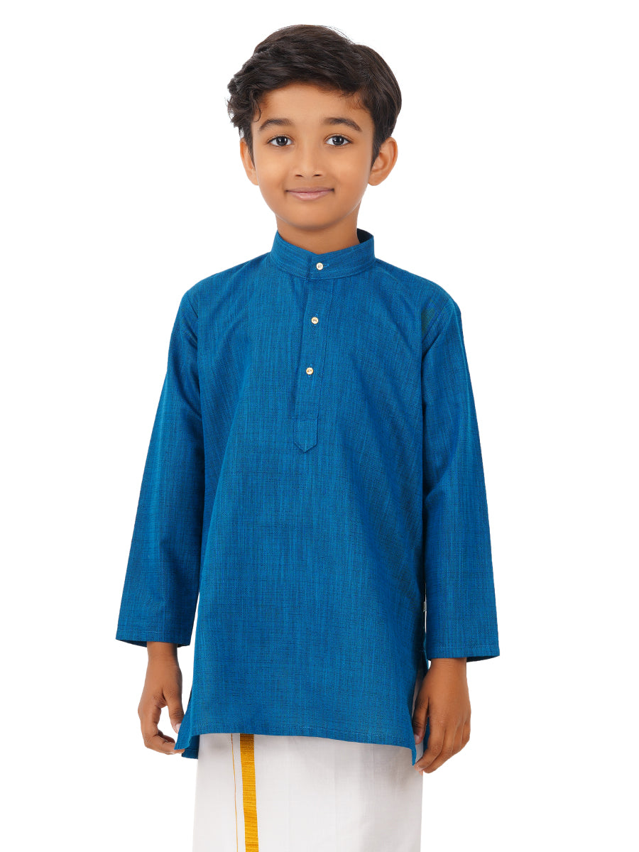 Boys Fantastic Kurta & White Dhoti Set Navy FS8-Front view