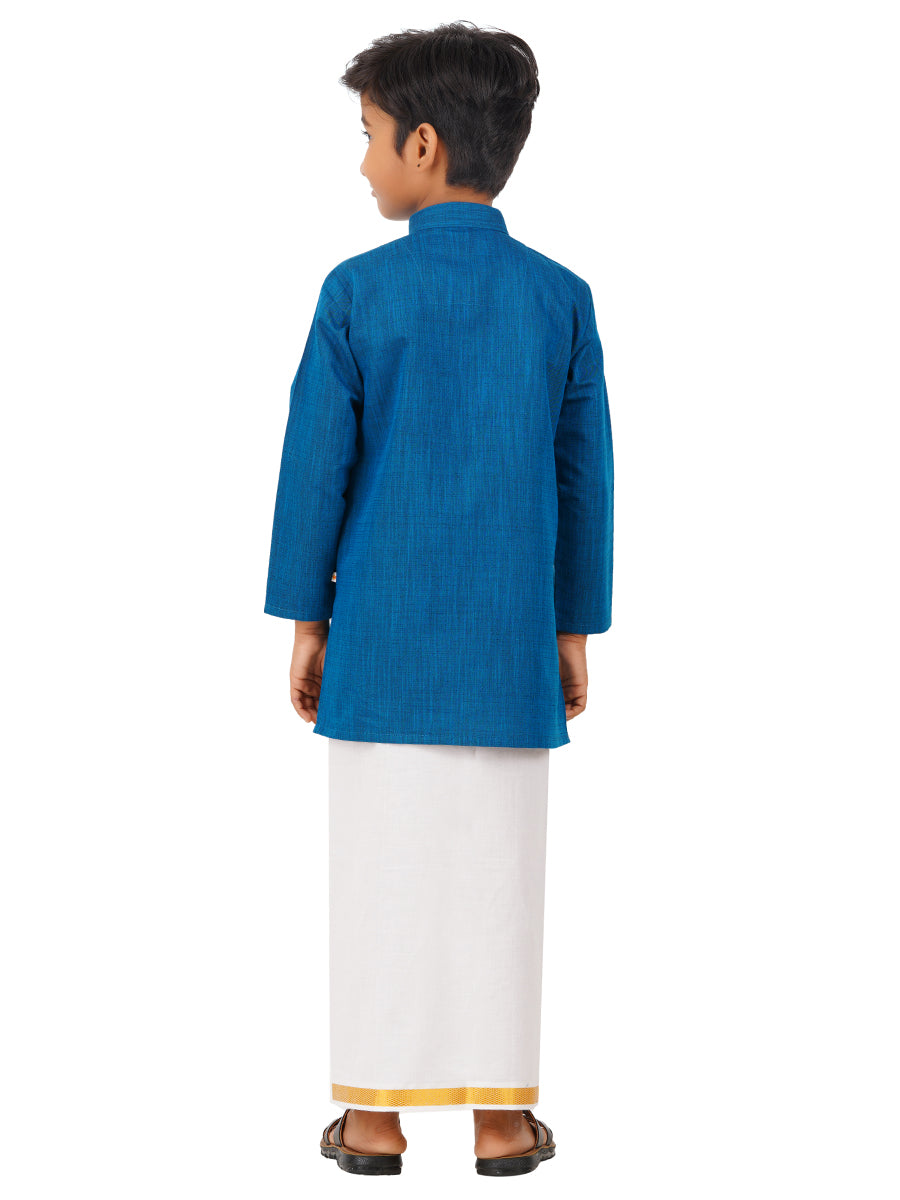 Boys Fantastic Kurta & White Dhoti Set Navy FS8-Back view