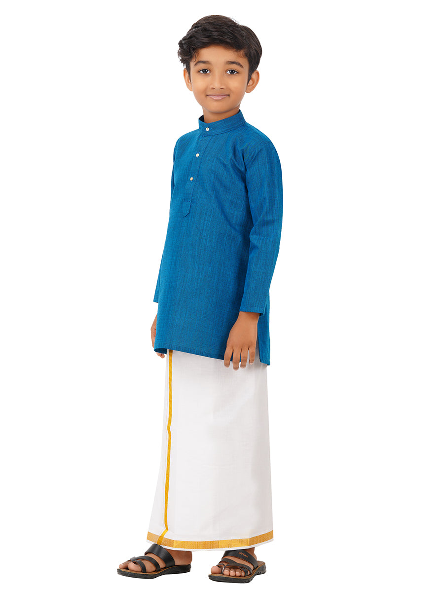 Boys Fantastic Kurta & White Dhoti Set Navy FS8-Side view