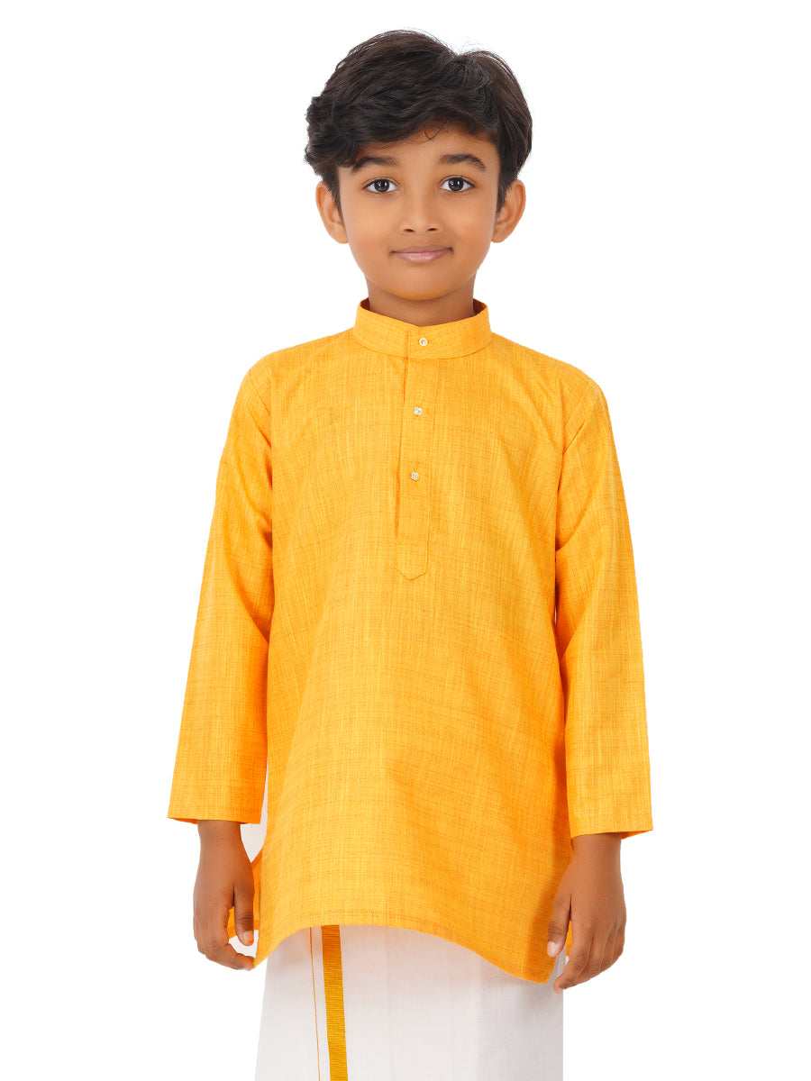 Boys Fantastic Kurta & White Dhoti Set Yellow FS1-Front alternative view