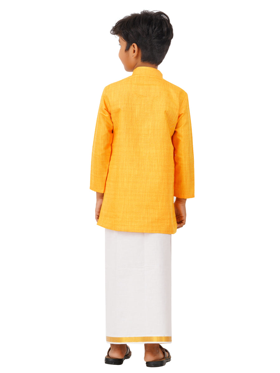 Boys Fantastic Kurta & White Dhoti Set Yellow FS1-Back view