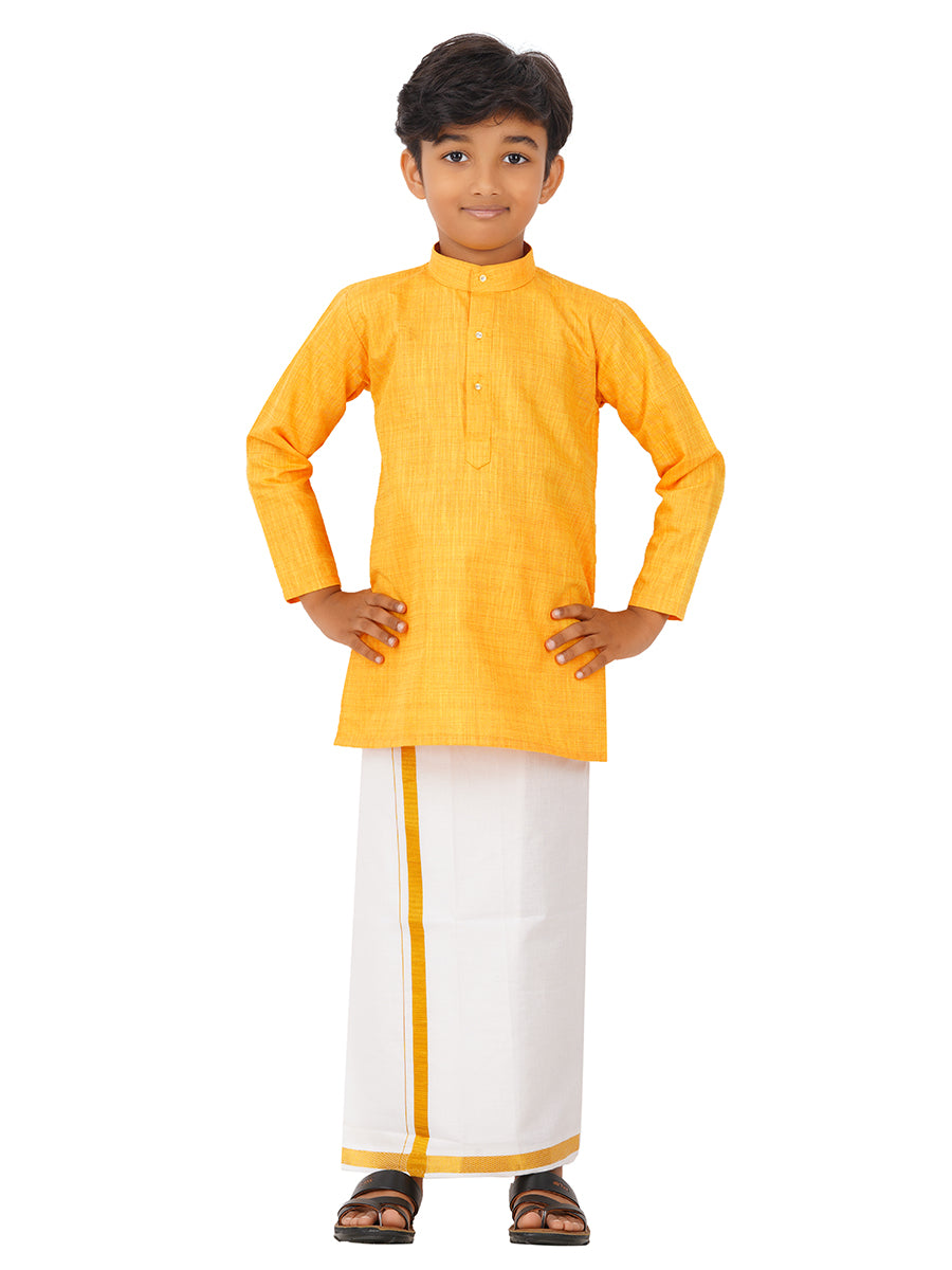 Boys Fantastic Kurta & White Dhoti Set Yellow FS1