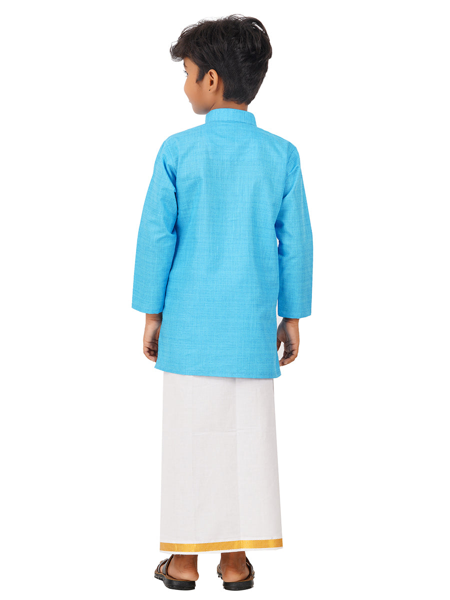 Boys Fantastic Kurta & White Dhoti Set Blue FS4-Back view