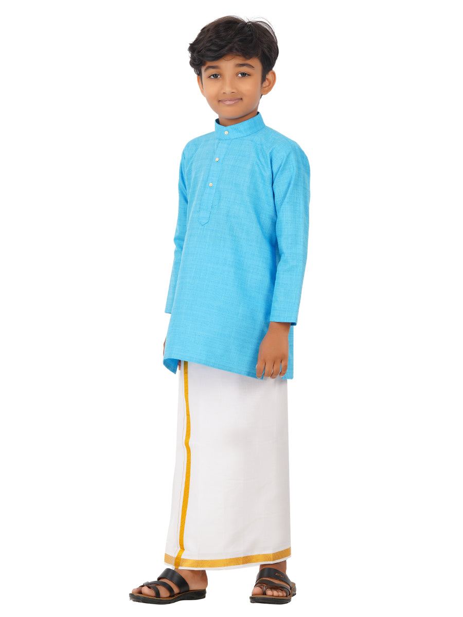 Boys Fantastic Kurta & White Dhoti Set Blue FS4-Side view