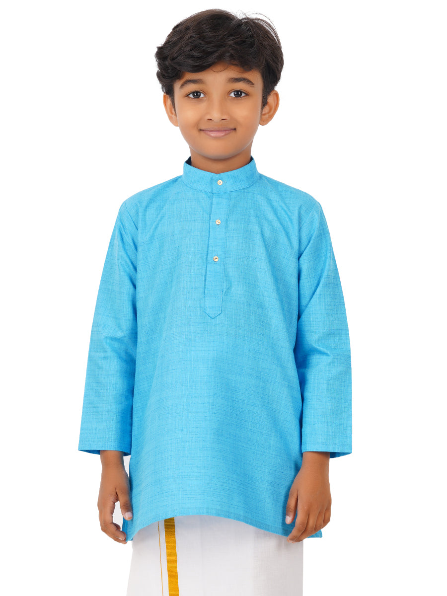 Boys Fantastic Kurta & White Dhoti Set Blue FS4-Front view