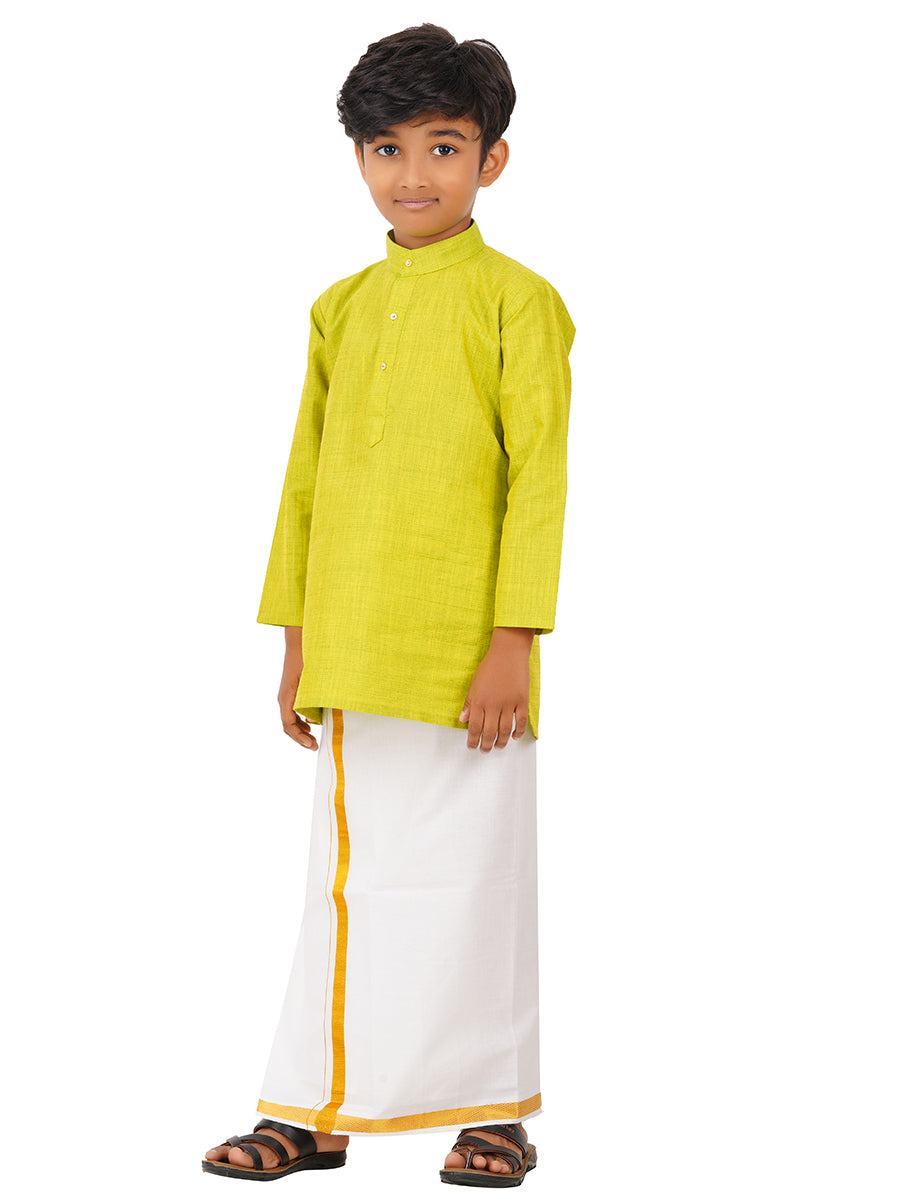 Boys Fantastic Kurta & White Dhoti Set Green FS2-Side view