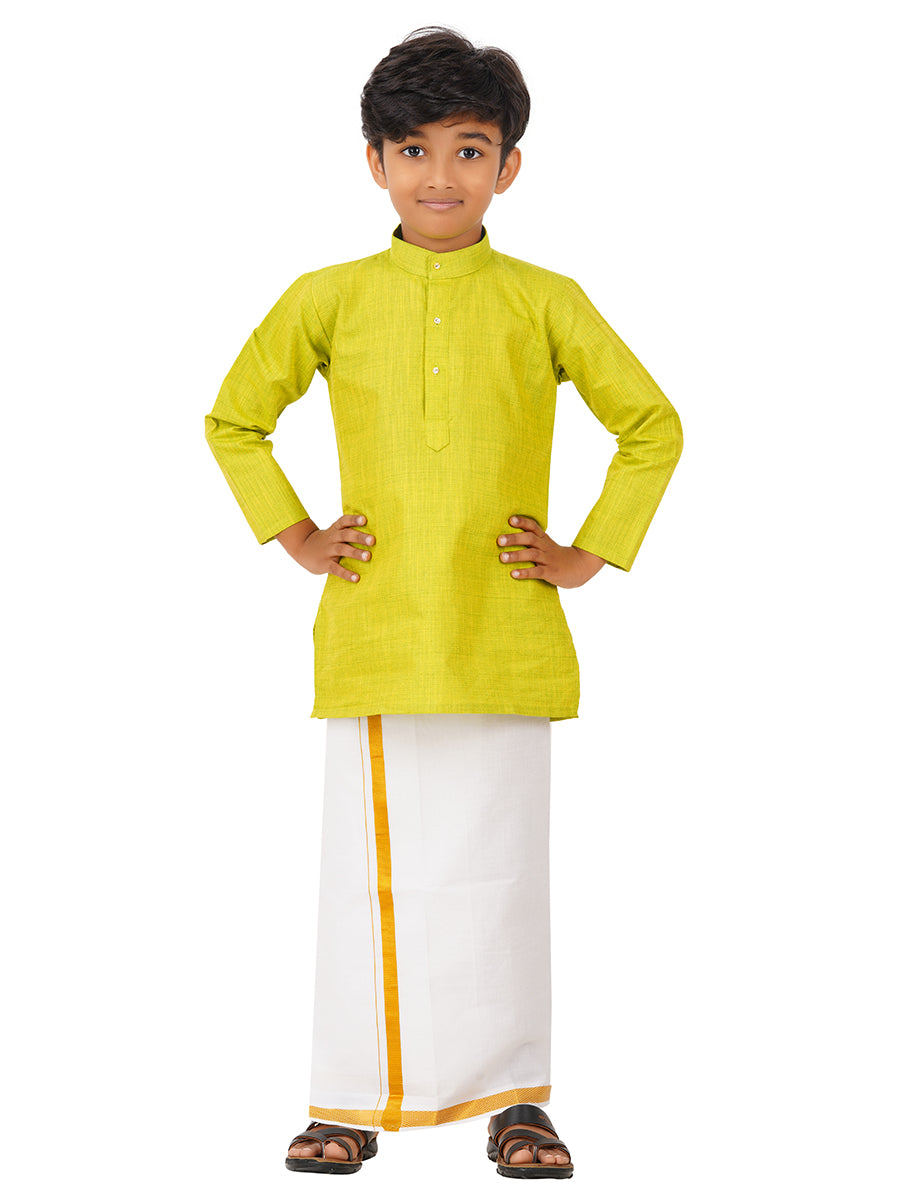 Boys Fantastic Kurta & White Dhoti Set Green FS2