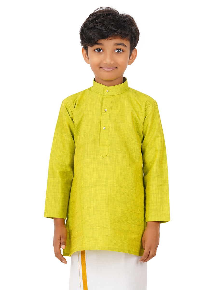 Boys Fantastic Kurta & White Dhoti Set Green FS2-Front view