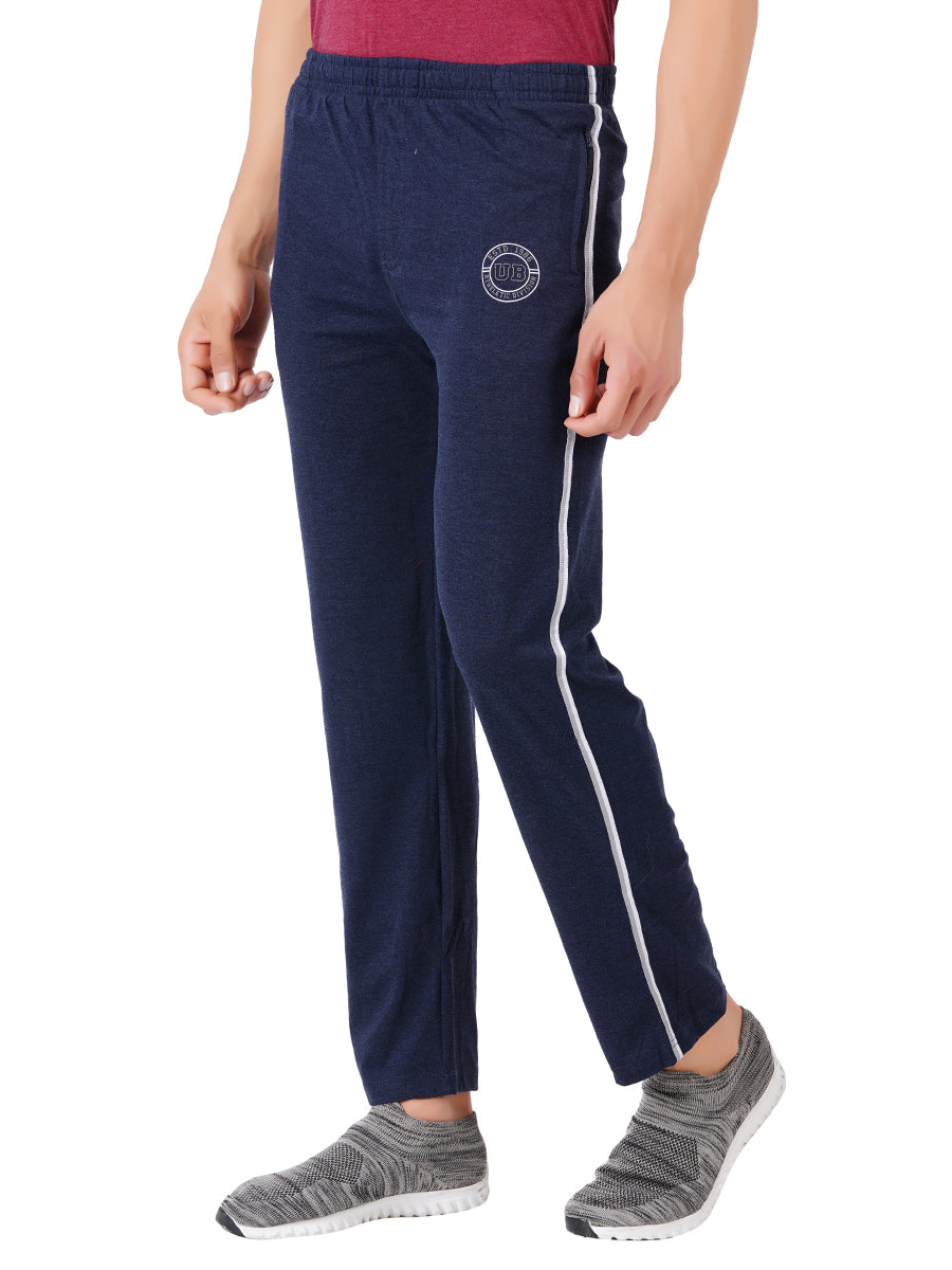 Men's Super Combed Cotton Comfort Fit Tracks with Zipper Pocket Blue-Sdie view