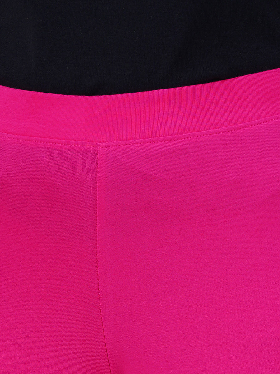 Ankle Fit Mixed Cotton with Spandex Stretchable Leggings Pink -Close view
