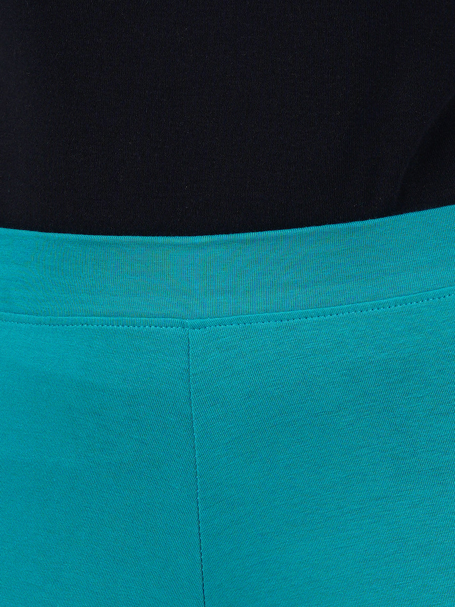 Ankle Fit Mixed Cotton with Spandex Stretchable Leggings Green -Close view
