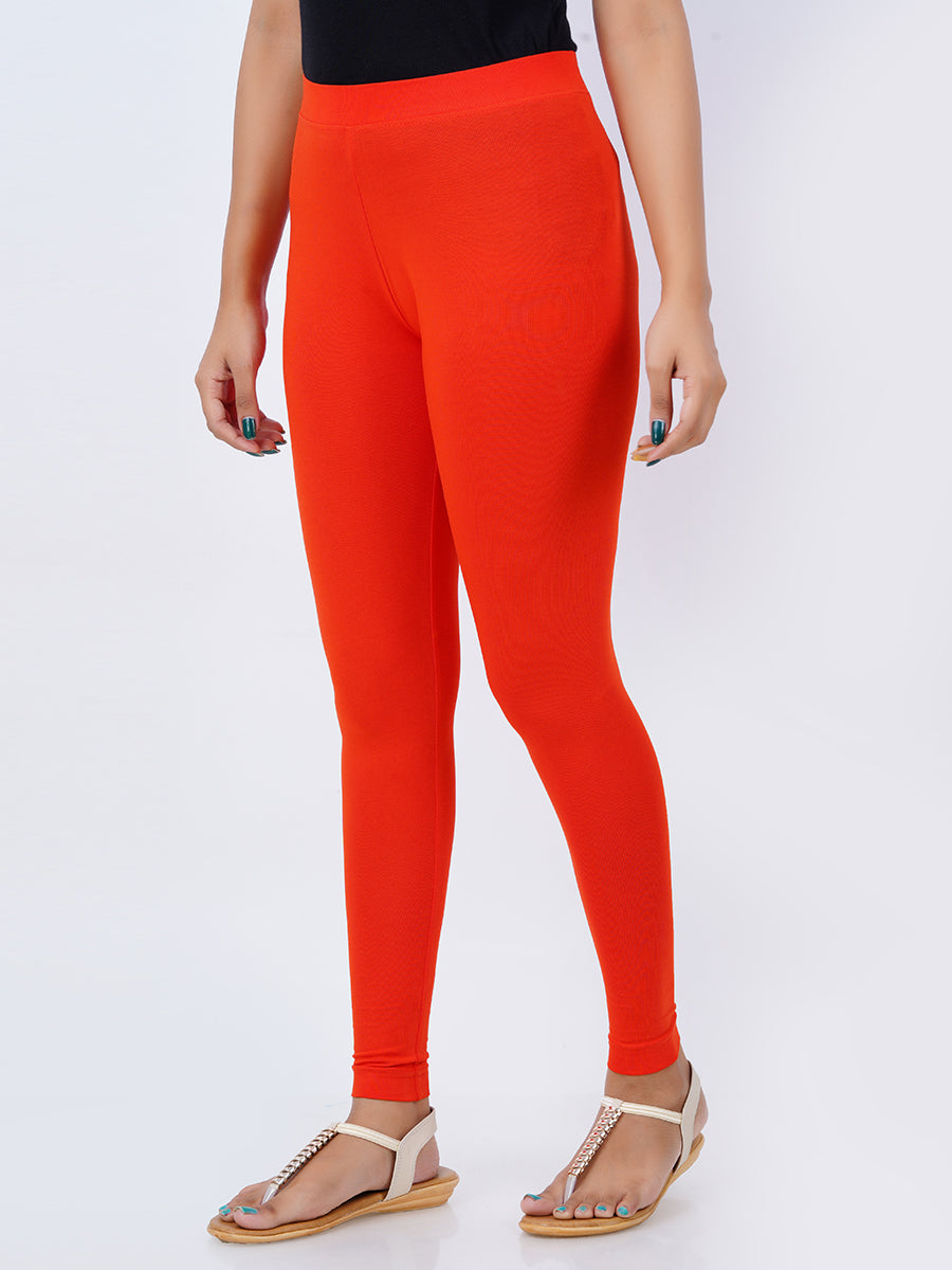 Ankle Fit Mixed Cotton with Spandex Stretchable Leggings Red-Side view