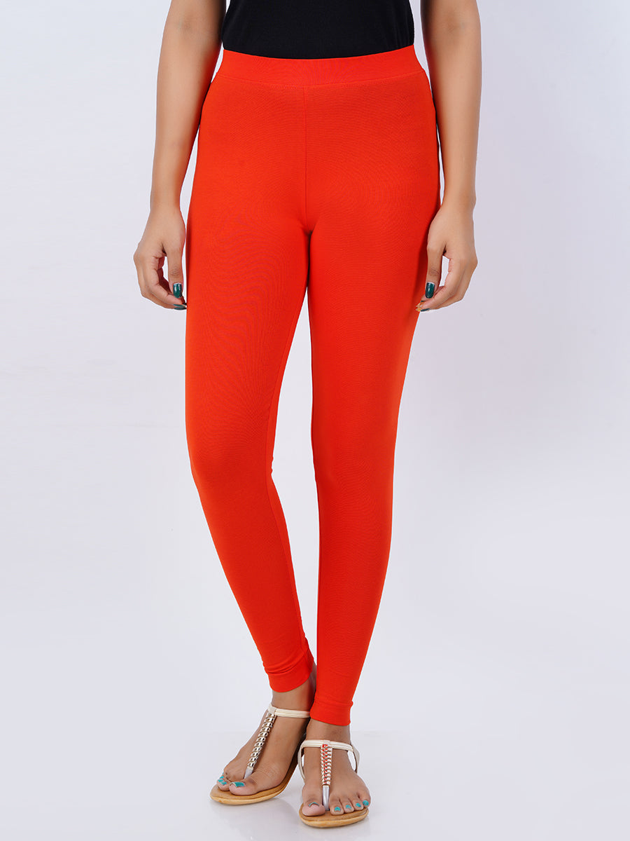 Ankle Fit Mixed Cotton with Spandex Stretchable Leggings Red-ront view